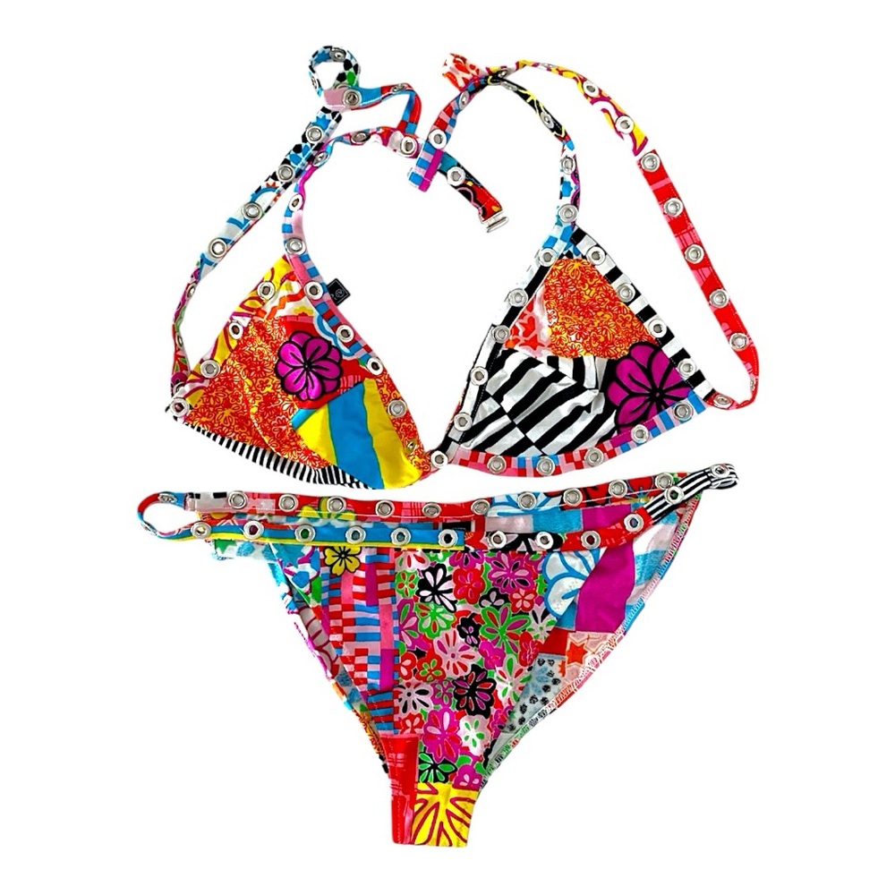 Versace Versus RARE Y2K Grommet Embellished 2 Piece Bikini Set Swimsuit Swimwear